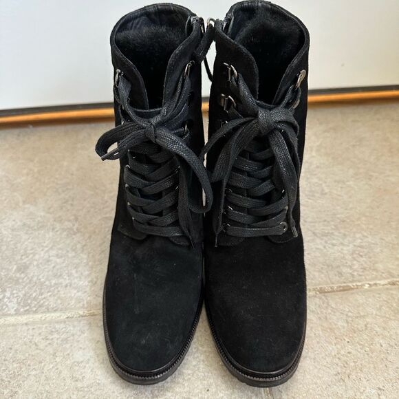 M. GEMI booties size 40 women’s size 9 black suede fur Heeled boots leather - Picture 2 of 9